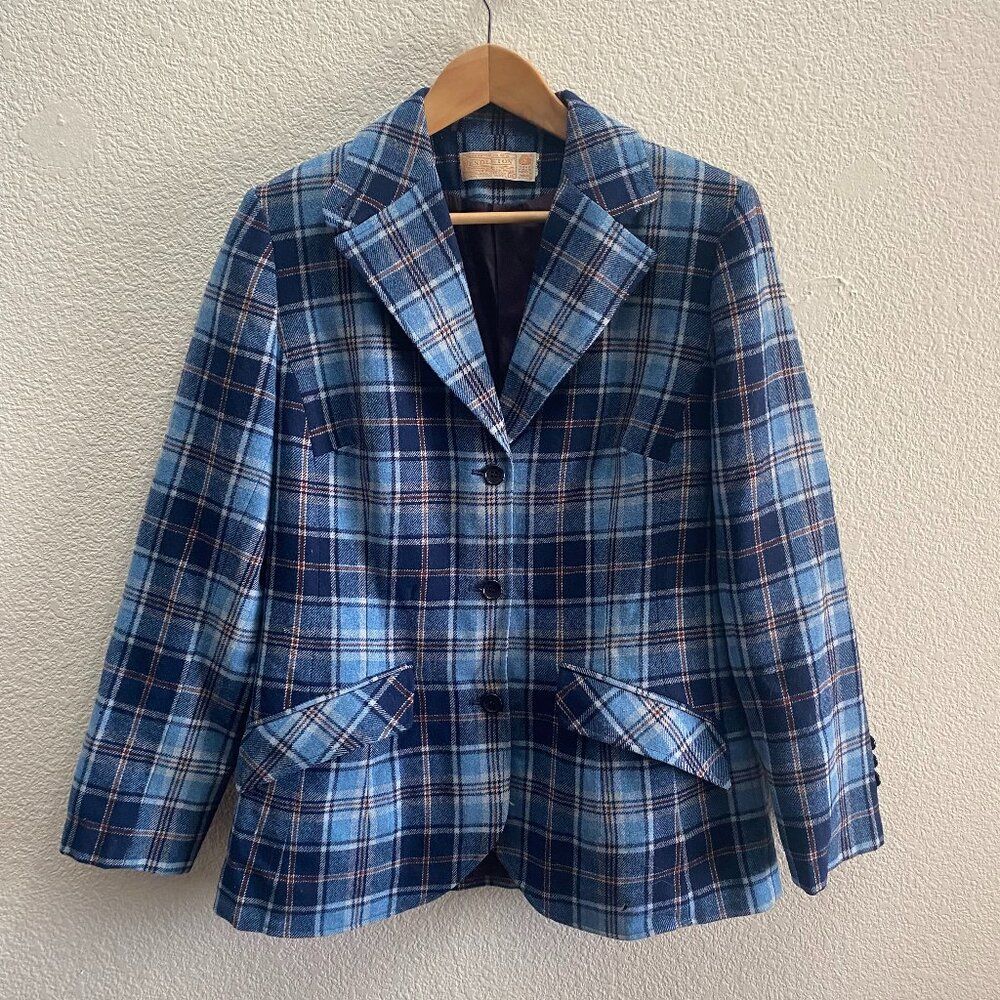 VTG 1960s Pendleton Woolen Mills Blazer Jacket Plaid 100% Virgin Wool Size 8-10